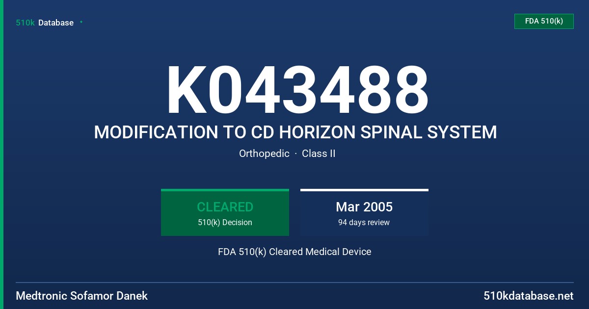 K043488 MODIFICATION TO CD HORIZON SPINAL SYSTEM FDA 510(k) Cleared Medical Device
