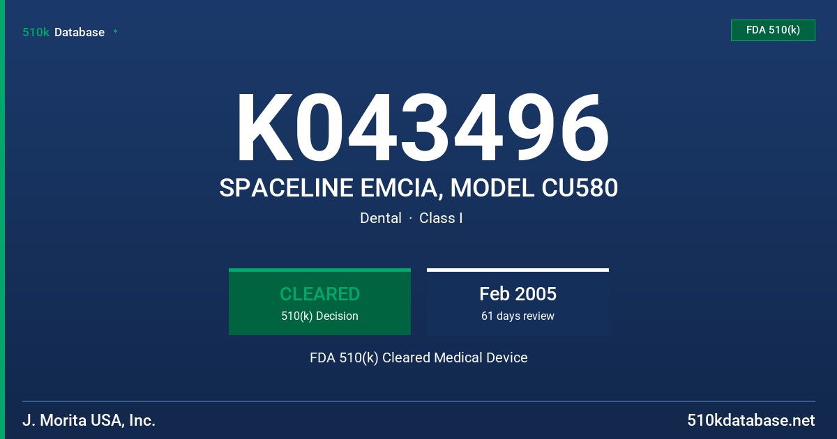 K043496 SPACELINE EMCIA, MODEL CU580 FDA 510(k) Cleared Medical Device