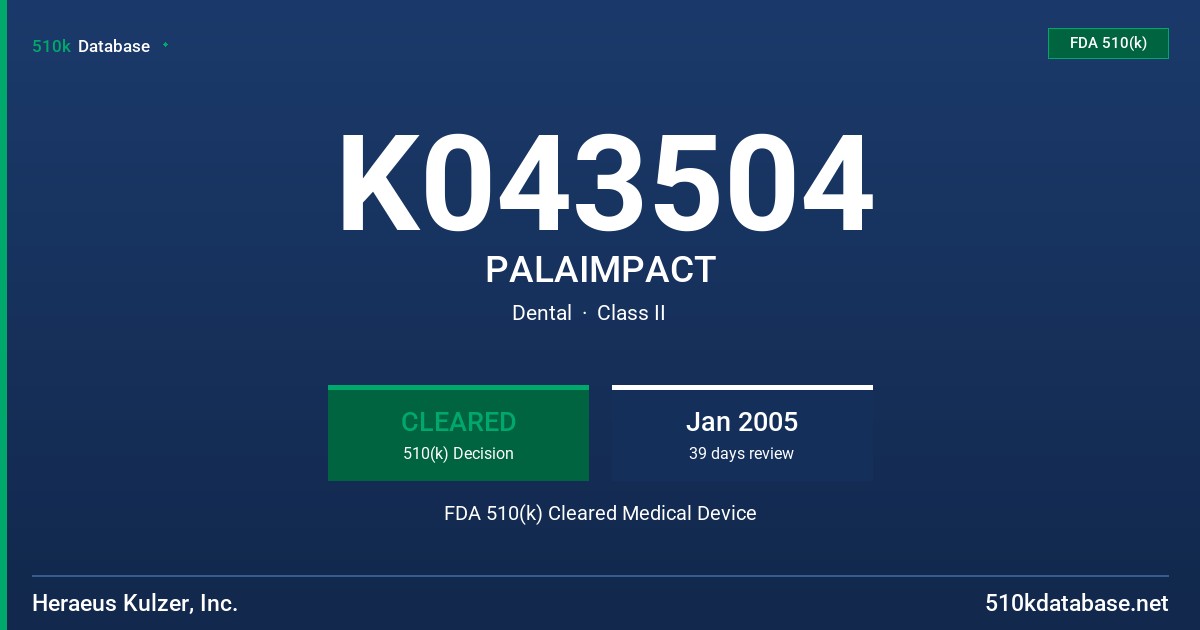 K043504 PALAIMPACT FDA 510(k) Cleared Medical Device