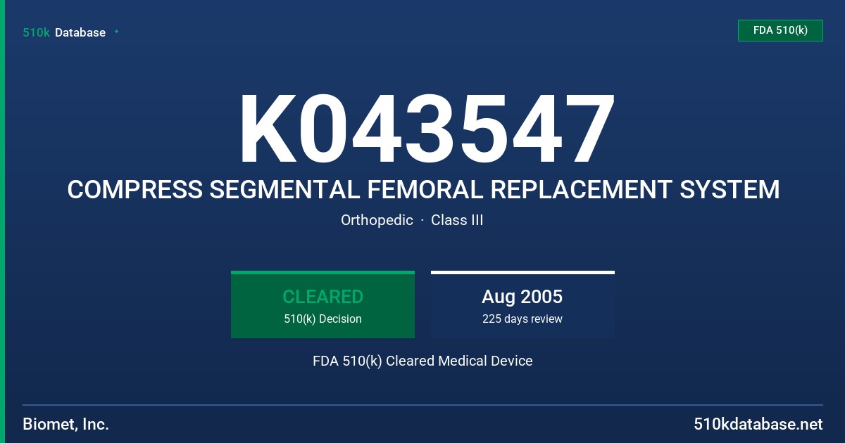 K043547 COMPRESS SEGMENTAL FEMORAL REPLACEMENT SYSTEM FDA 510(k) Cleared Medical Device