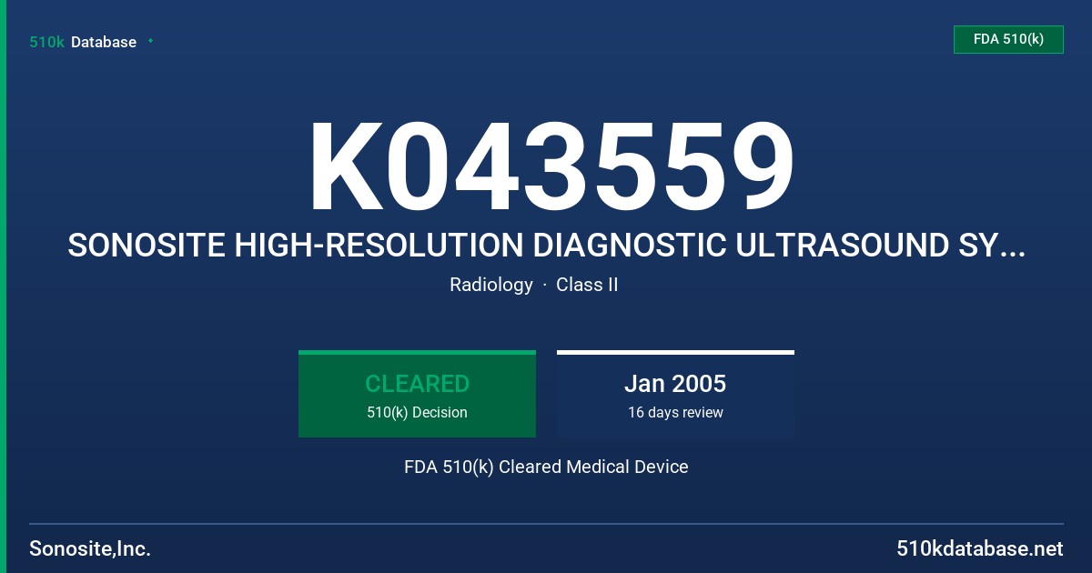 K043559 SONOSITE HIGH-RESOLUTION DIAGNOSTIC ULTRASOUND SYSTEM (C3 SERIES) FDA 510(k) Cleared Medical Device