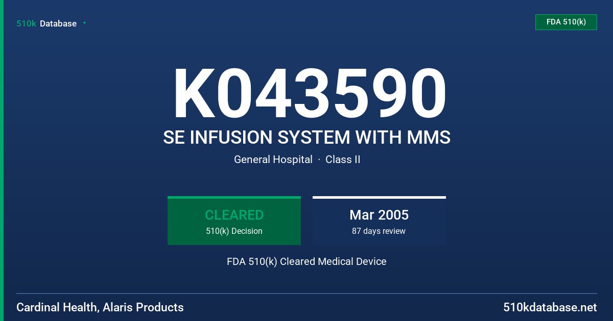 K043590 SE INFUSION SYSTEM WITH MMS FDA 510(k) Cleared Medical Device