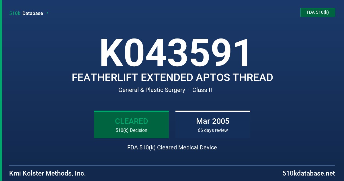 K043591 FEATHERLIFT EXTENDED APTOS THREAD FDA 510(k) Cleared Medical Device