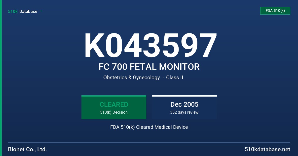 K043597 FC 700 FETAL MONITOR FDA 510(k) Cleared Medical Device