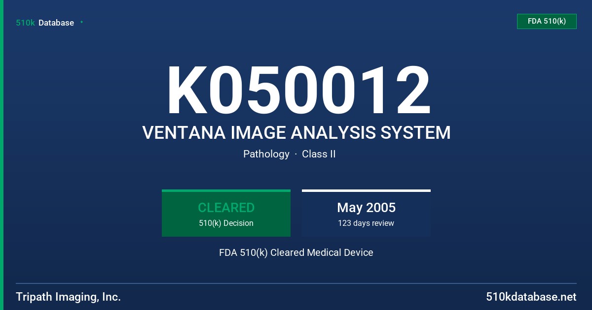 K050012 VENTANA IMAGE ANALYSIS SYSTEM FDA 510(k) Cleared Medical Device