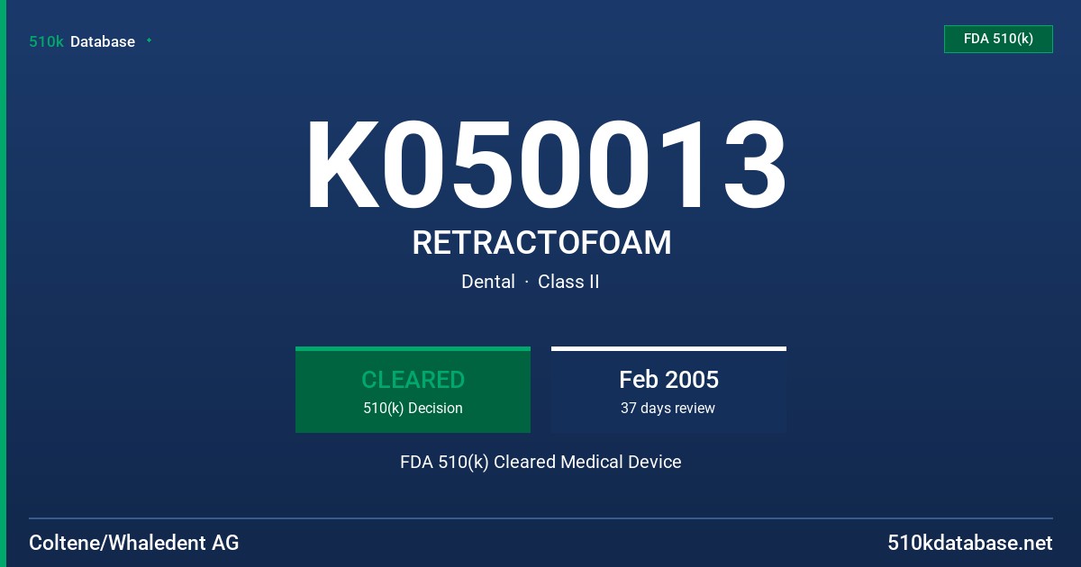 K050013 RETRACTOFOAM FDA 510(k) Cleared Medical Device