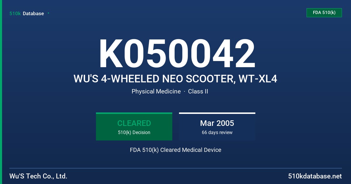 K050042 WU'S 4-WHEELED NEO SCOOTER, WT-XL4 FDA 510(k) Cleared Medical Device