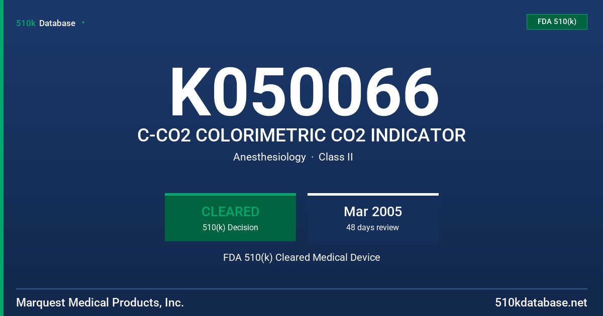 K050066 C-CO2 COLORIMETRIC CO2 INDICATOR FDA 510(k) Cleared Medical Device