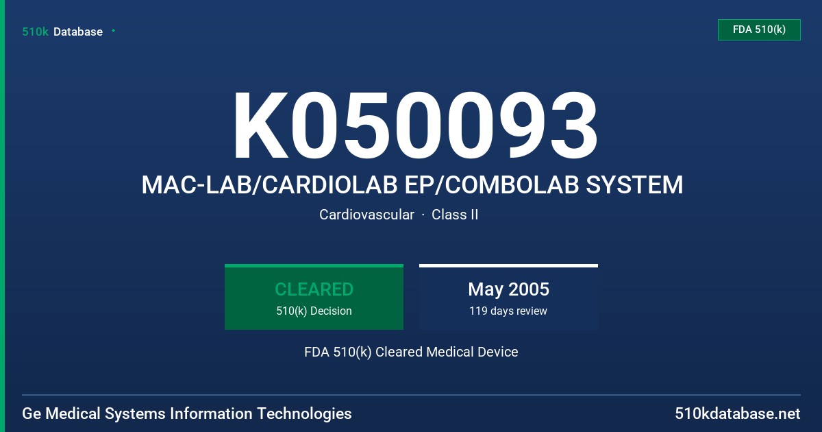 K050093 MAC-LAB/CARDIOLAB EP/COMBOLAB SYSTEM FDA 510(k) Cleared Medical Device