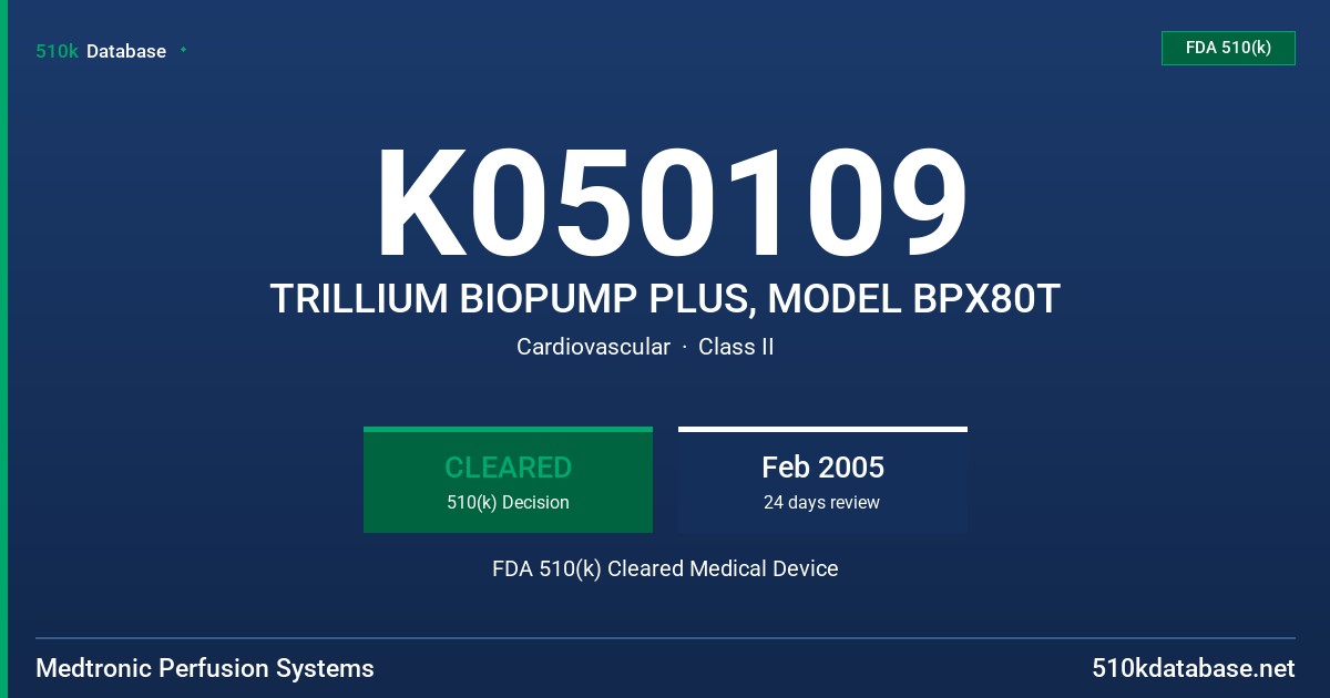 K050109 TRILLIUM BIOPUMP PLUS, MODEL BPX80T FDA 510(k) Cleared Medical Device