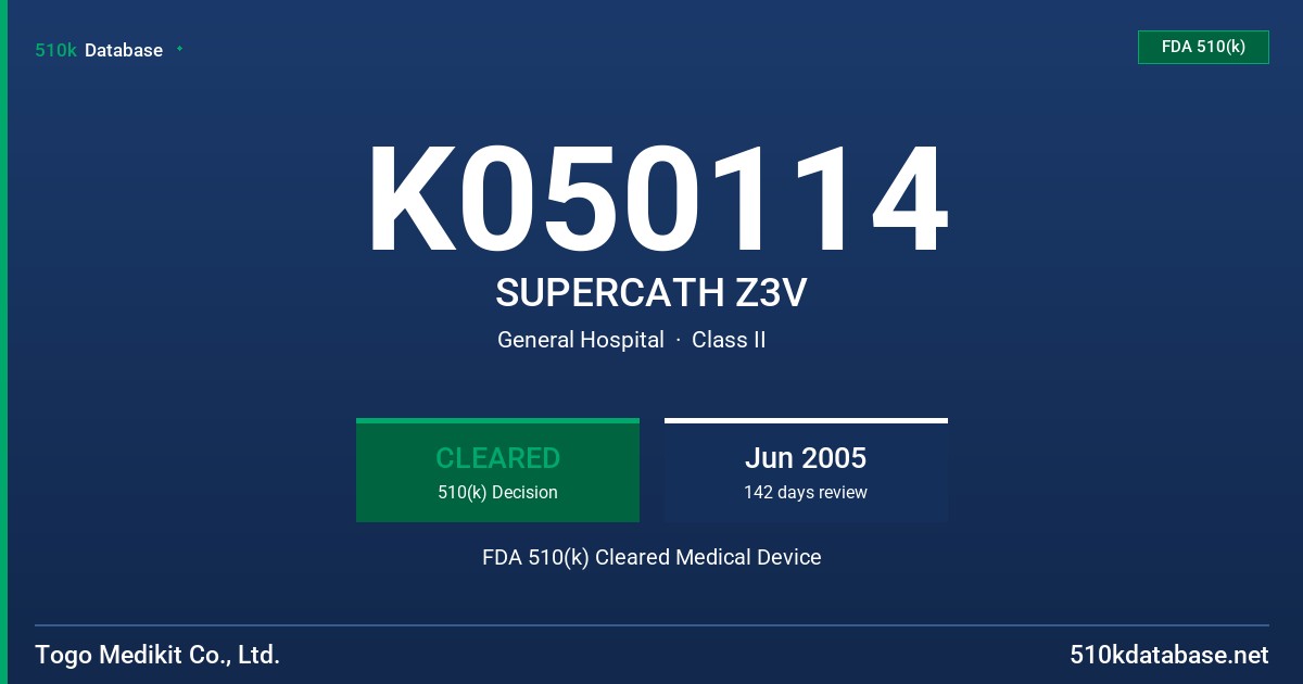 K050114 SUPERCATH Z3V FDA 510(k) Cleared Medical Device