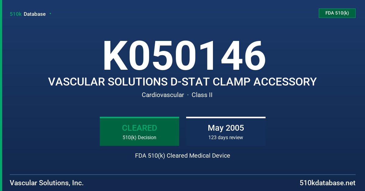 K050146 VASCULAR SOLUTIONS D-STAT CLAMP ACCESSORY FDA 510(k) Cleared Medical Device