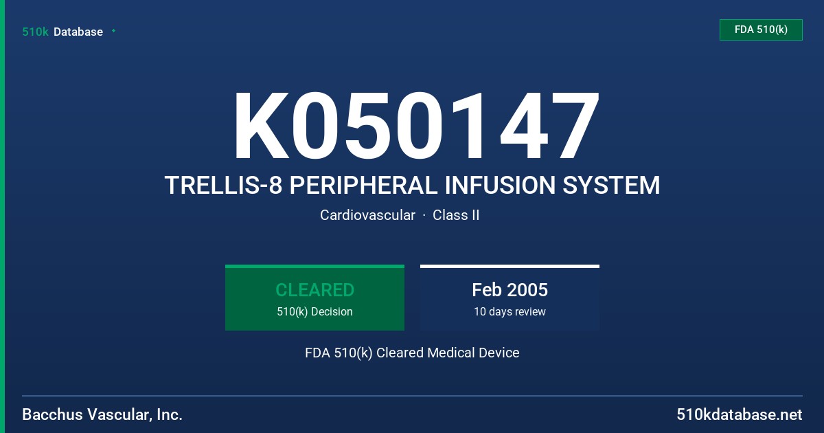 K050147 TRELLIS-8 PERIPHERAL INFUSION SYSTEM FDA 510(k) Cleared Medical Device