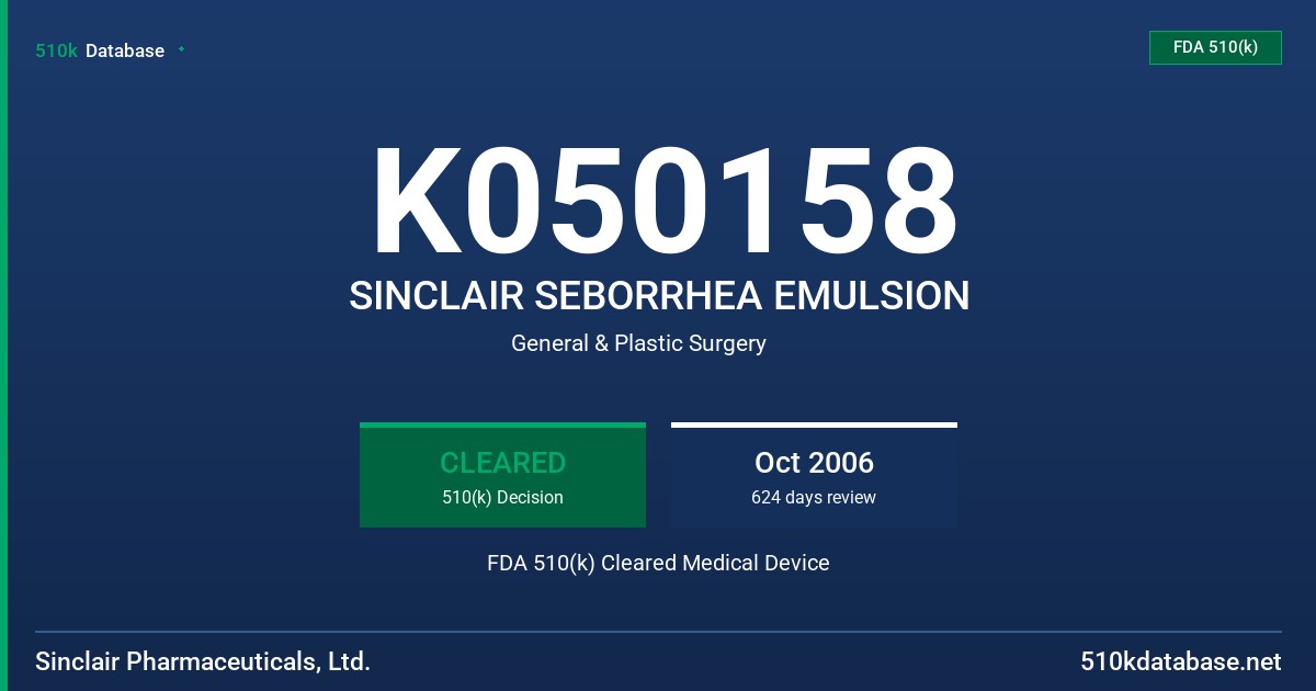 K050158 SINCLAIR SEBORRHEA EMULSION FDA 510(k) Cleared Medical Device