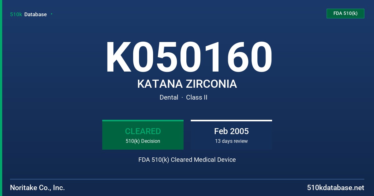 K050160 KATANA ZIRCONIA FDA 510(k) Cleared Medical Device