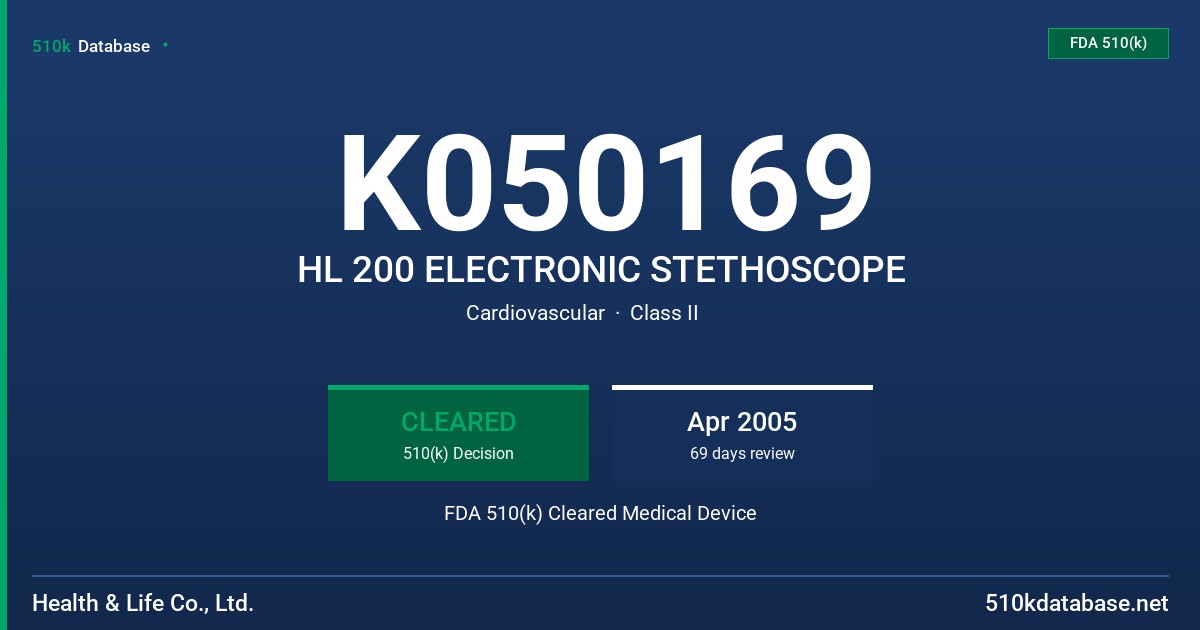 K050169 HL 200 ELECTRONIC STETHOSCOPE FDA 510(k) Cleared Medical Device