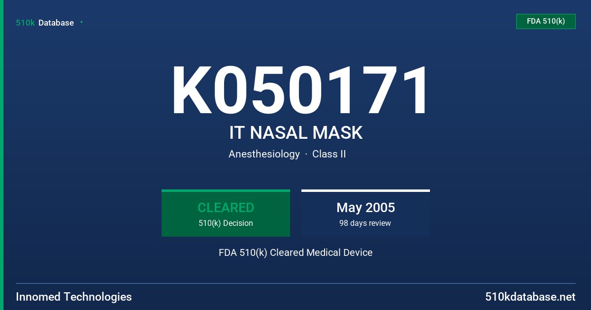 K050171 IT NASAL MASK FDA 510(k) Cleared Medical Device