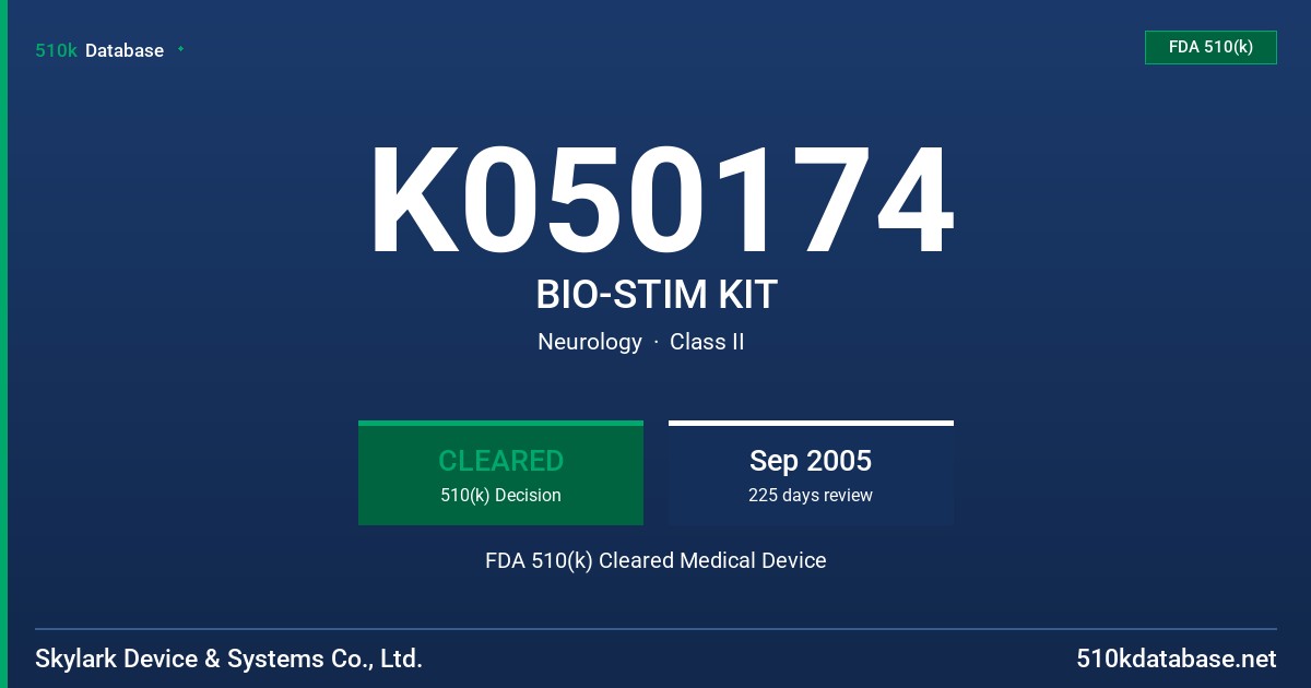K050174 BIO-STIM KIT FDA 510(k) Cleared Medical Device