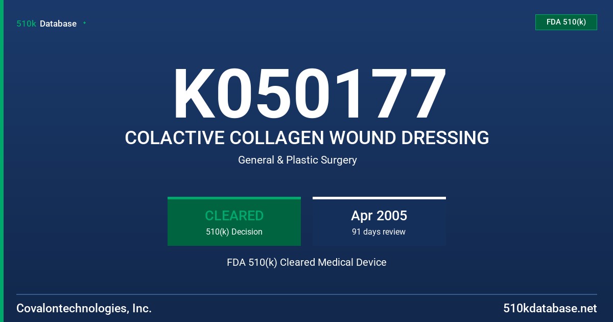 K050177 COLACTIVE COLLAGEN WOUND DRESSING FDA 510(k) Cleared Medical Device