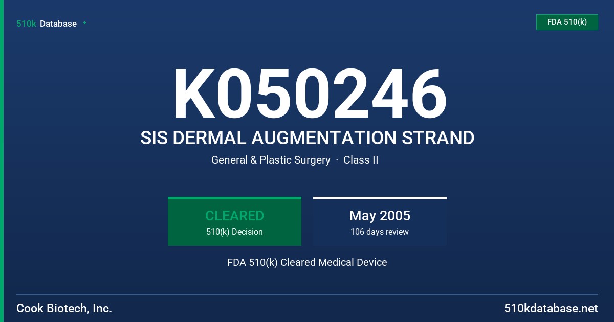 K050246 SIS DERMAL AUGMENTATION STRAND FDA 510(k) Cleared Medical Device