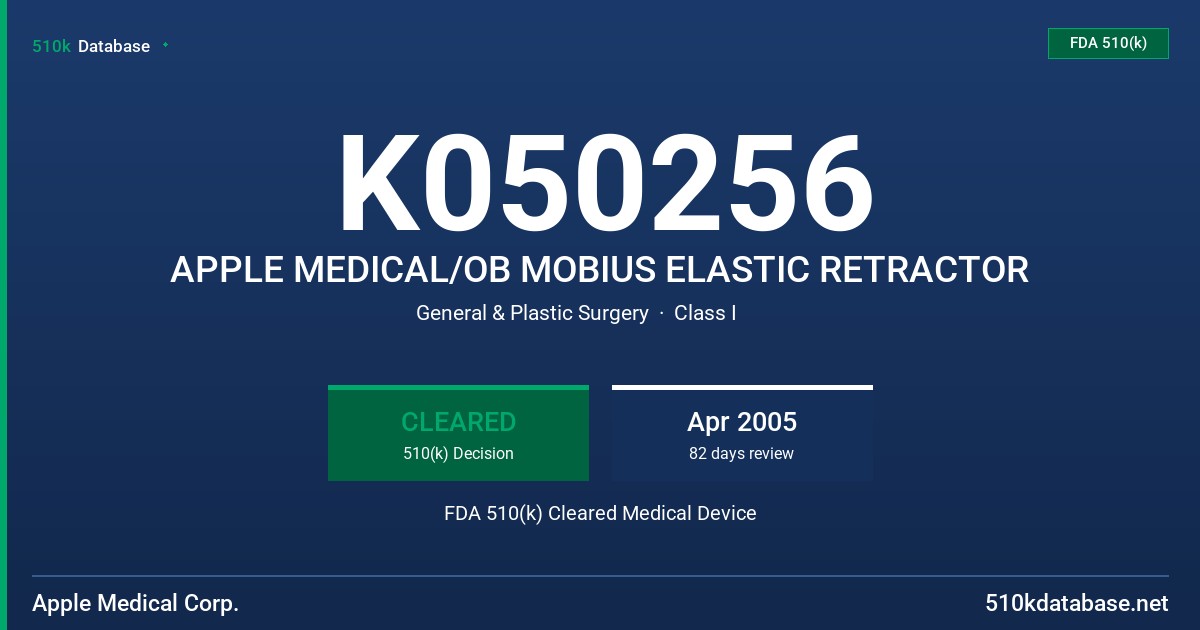 K050256 APPLE MEDICAL/OB MOBIUS ELASTIC RETRACTOR FDA 510(k) Cleared Medical Device