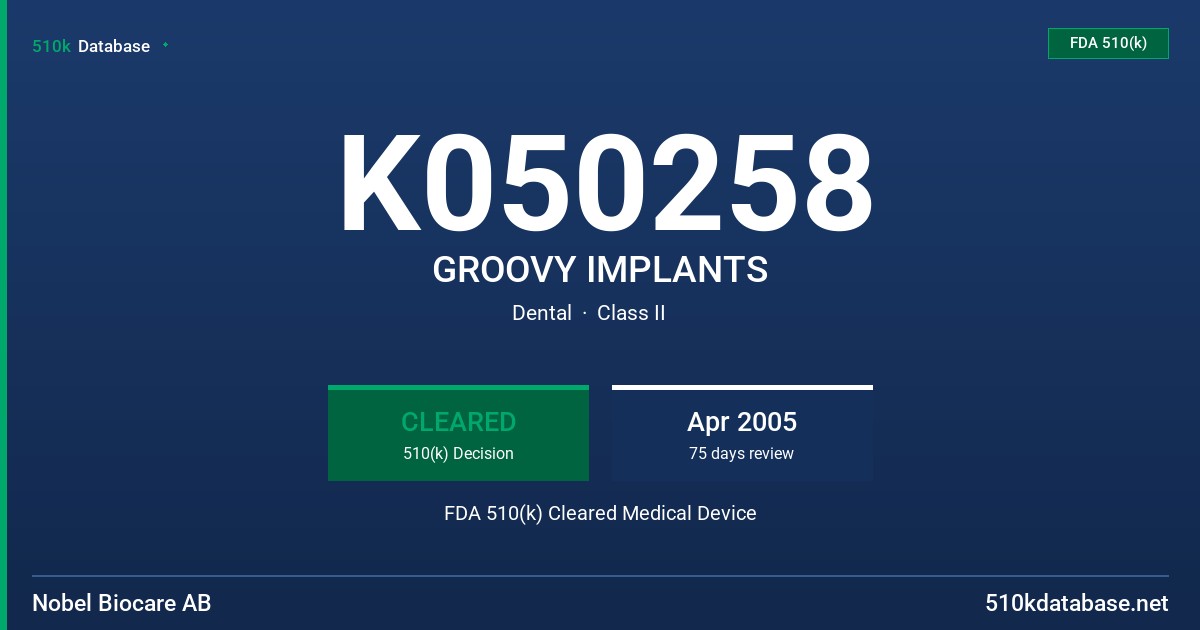 K050258 GROOVY IMPLANTS FDA 510(k) Cleared Medical Device