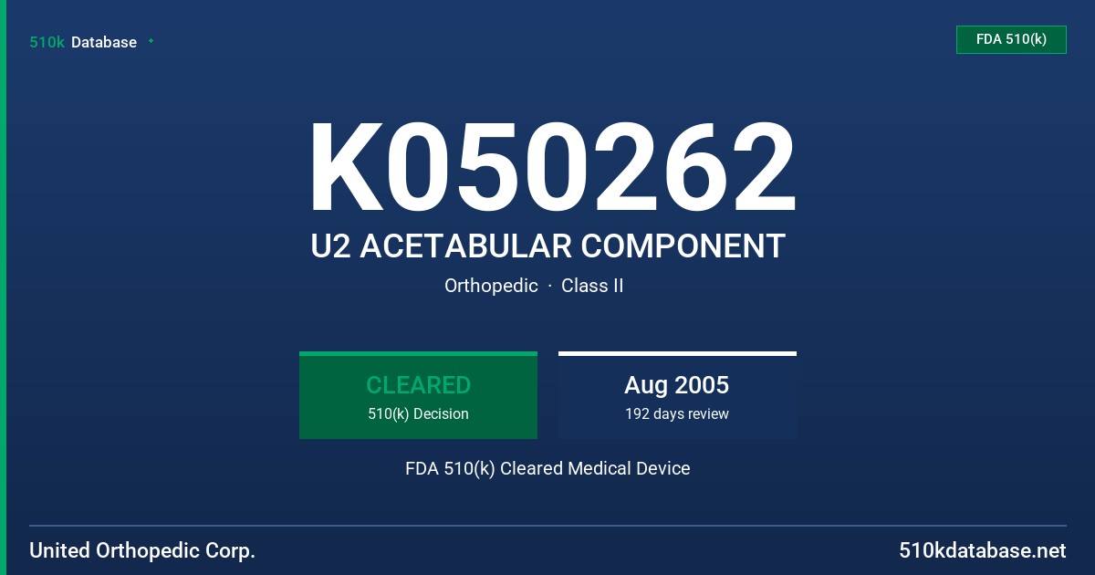 K050262 U2 ACETABULAR COMPONENT FDA 510(k) Cleared Medical Device