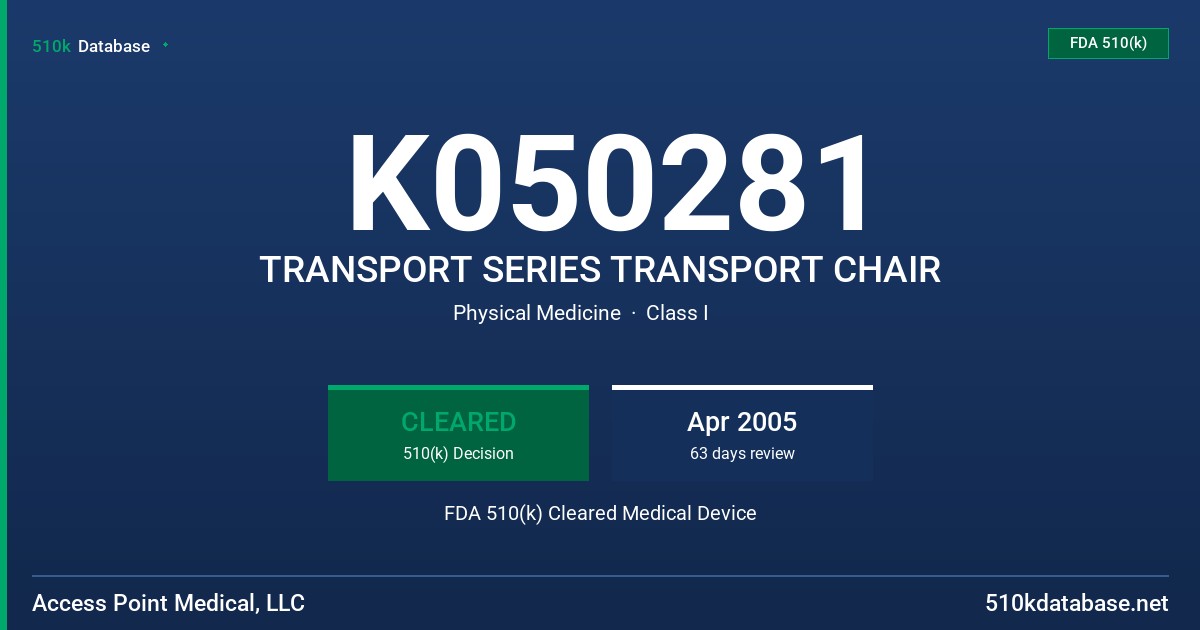 K050281 TRANSPORT SERIES TRANSPORT CHAIR FDA 510(k) Cleared Medical Device