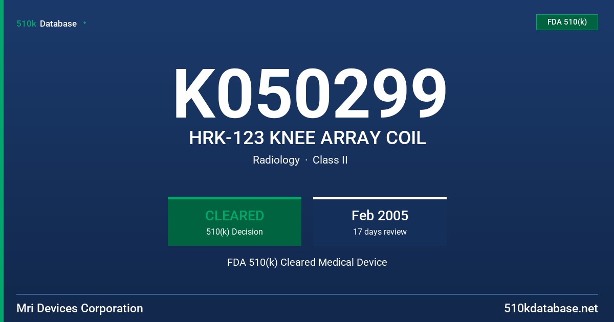 K050299 HRK-123 KNEE ARRAY COIL FDA 510(k) Cleared Medical Device