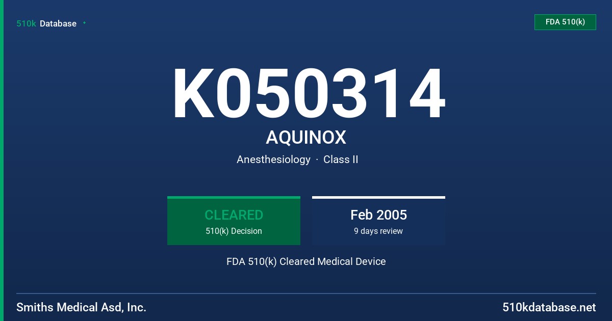 K050314 AQUINOX FDA 510(k) Cleared Medical Device