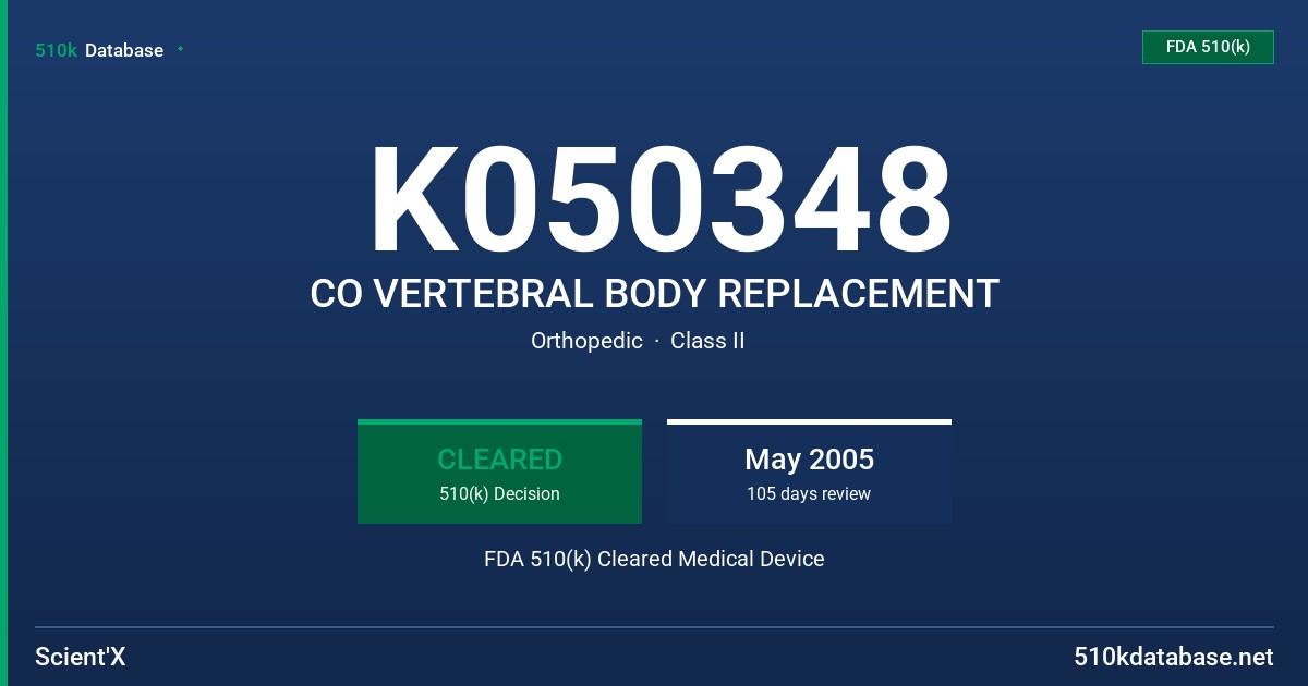 K050348 CO VERTEBRAL BODY REPLACEMENT FDA 510(k) Cleared Medical Device