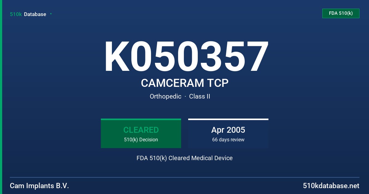 K050357 CAMCERAM TCP FDA 510(k) Cleared Medical Device