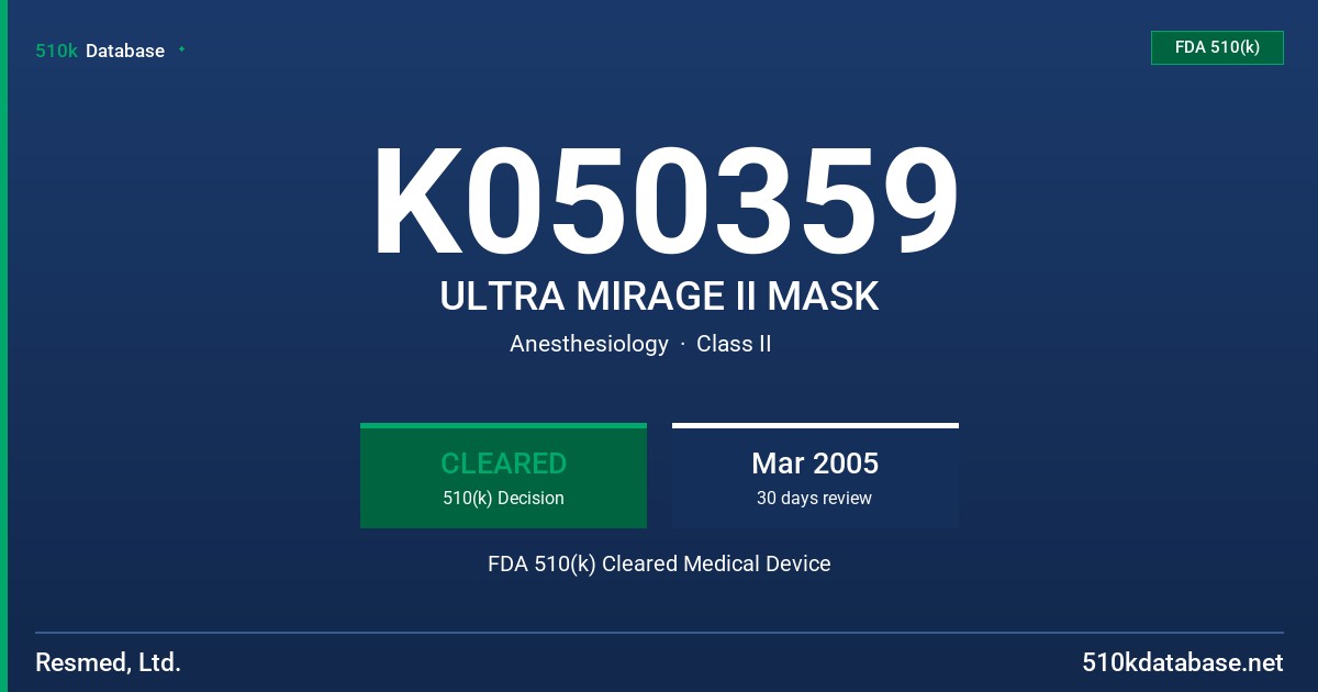 K050359 ULTRA MIRAGE II MASK FDA 510(k) Cleared Medical Device