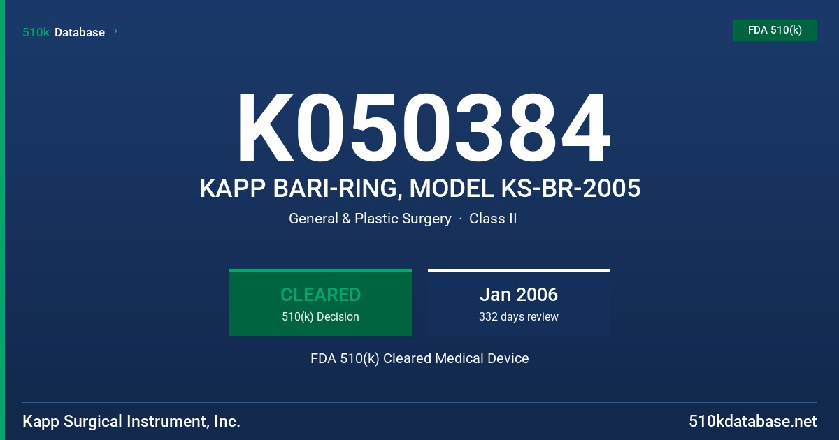 K050384 KAPP BARI-RING, MODEL KS-BR-2005 FDA 510(k) Cleared Medical Device
