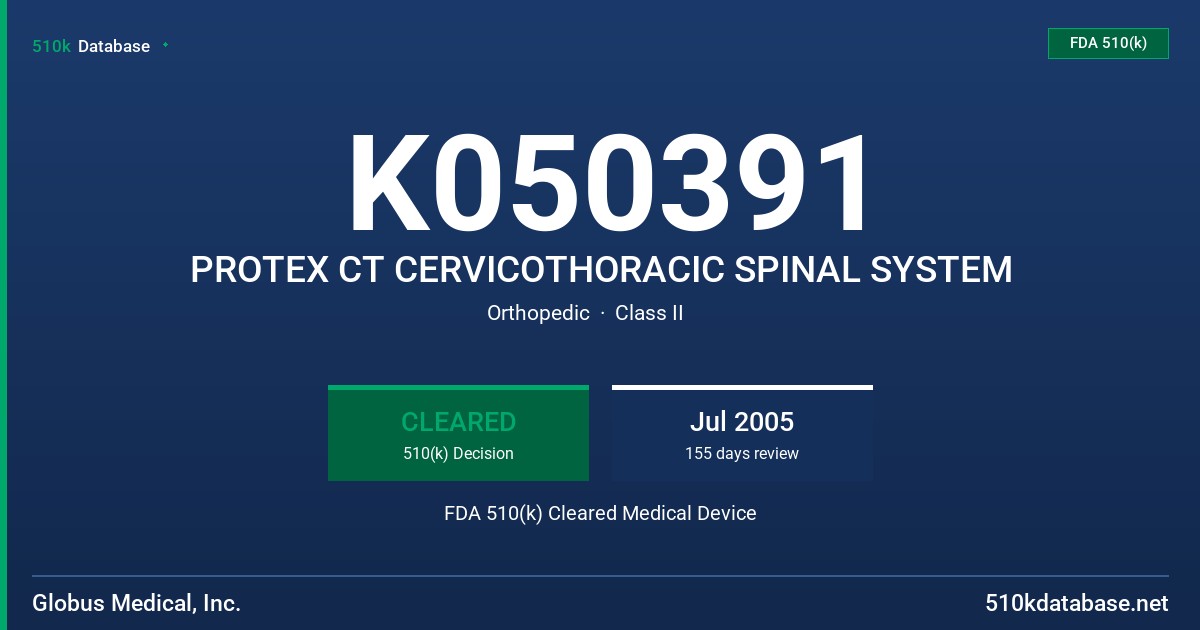 K050391 PROTEX CT CERVICOTHORACIC SPINAL SYSTEM FDA 510(k) Cleared Medical Device