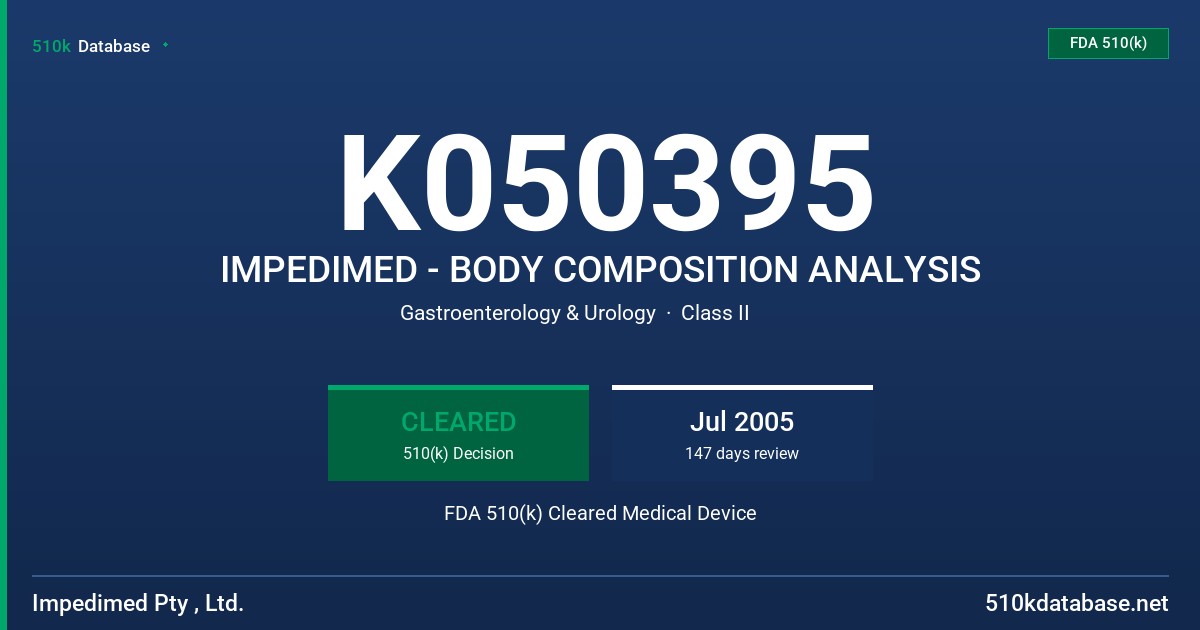 K050395 IMPEDIMED - BODY COMPOSITION ANALYSIS FDA 510(k) Cleared Medical Device
