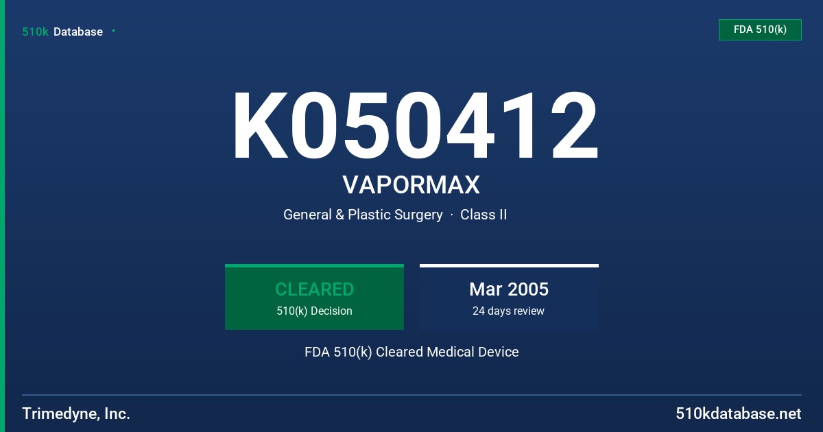 K050412 VAPORMAX FDA 510(k) Cleared Medical Device
