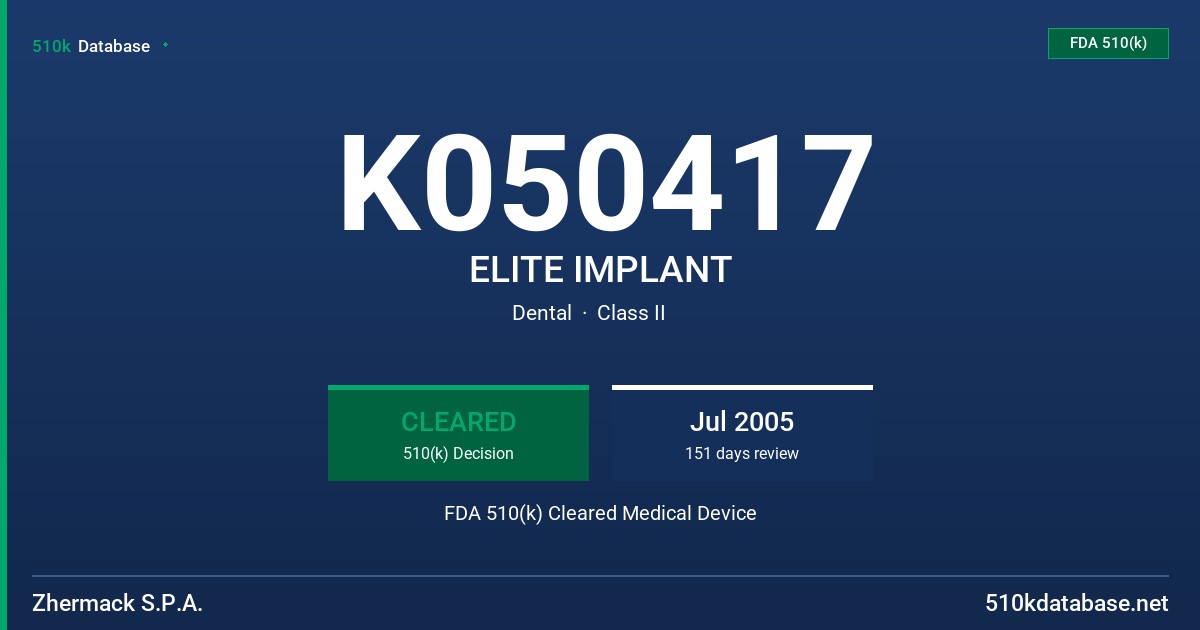 K050417 ELITE IMPLANT FDA 510(k) Cleared Medical Device