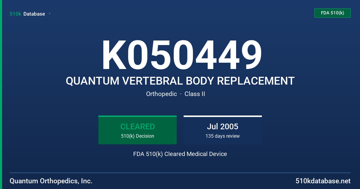 K050449 QUANTUM VERTEBRAL BODY REPLACEMENT FDA 510(k) Cleared Medical Device