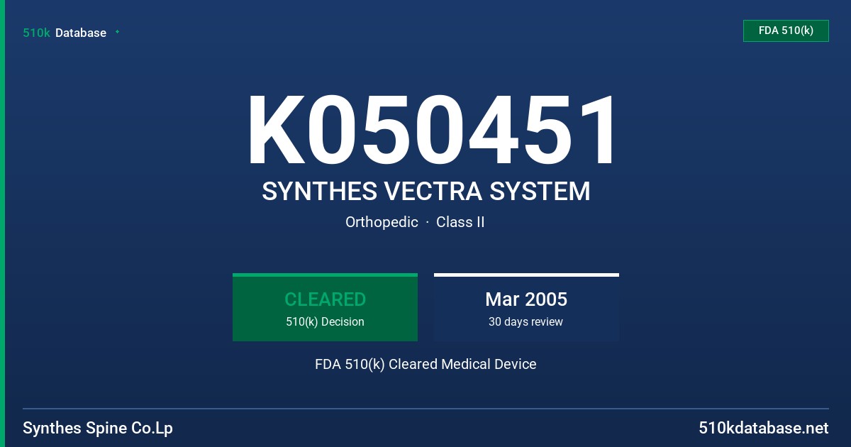 K050451 SYNTHES VECTRA SYSTEM FDA 510(k) Cleared Medical Device