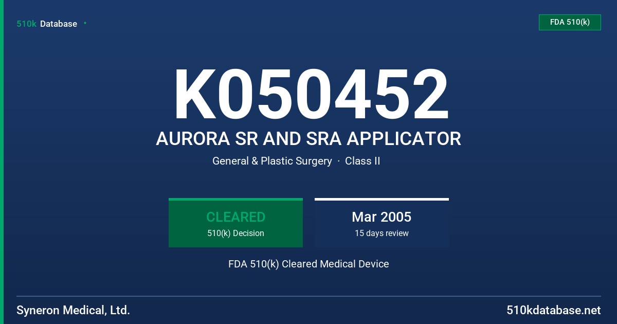 K050452 AURORA SR AND SRA APPLICATOR FDA 510(k) Cleared Medical Device