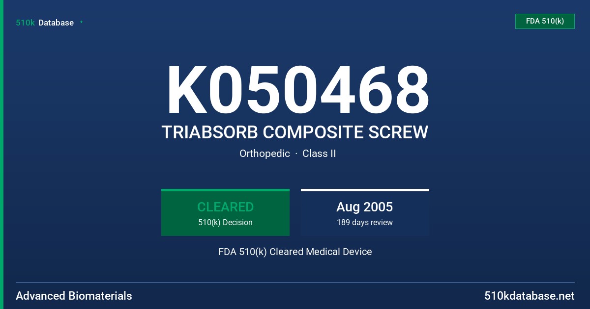 K050468 TRIABSORB COMPOSITE SCREW FDA 510(k) Cleared Medical Device