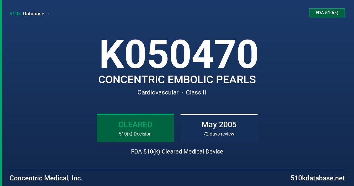K050470 CONCENTRIC EMBOLIC PEARLS FDA 510(k) Cleared Medical Device