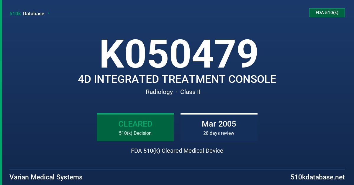 K050479 4D INTEGRATED TREATMENT CONSOLE FDA 510(k) Cleared Medical Device