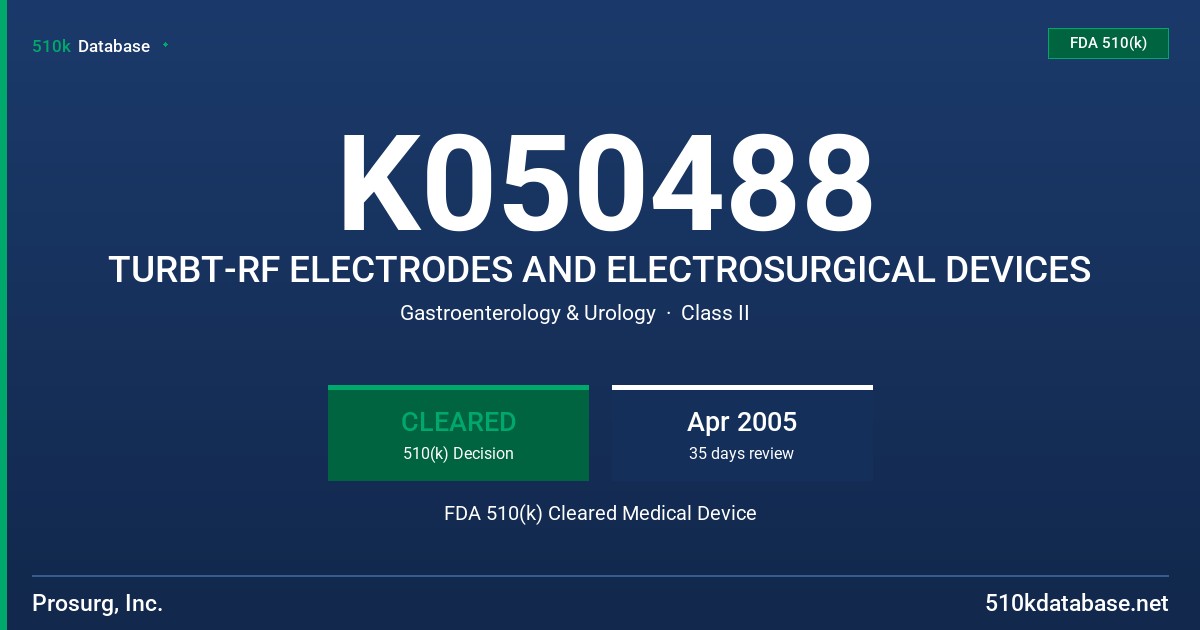 K050488 TURBT-RF ELECTRODES AND ELECTROSURGICAL DEVICES FDA 510(k) Cleared Medical Device