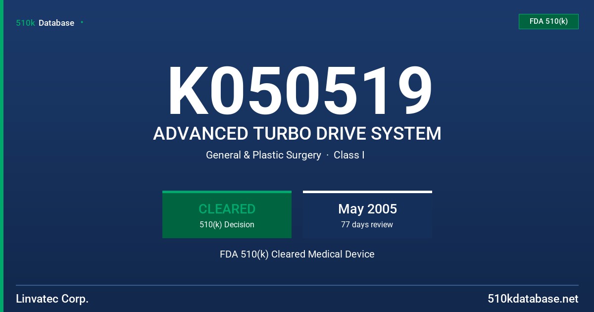 K050519 ADVANCED TURBO DRIVE SYSTEM FDA 510(k) Cleared Medical Device