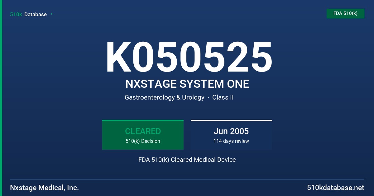 K050525 NXSTAGE SYSTEM ONE FDA 510(k) Cleared Medical Device