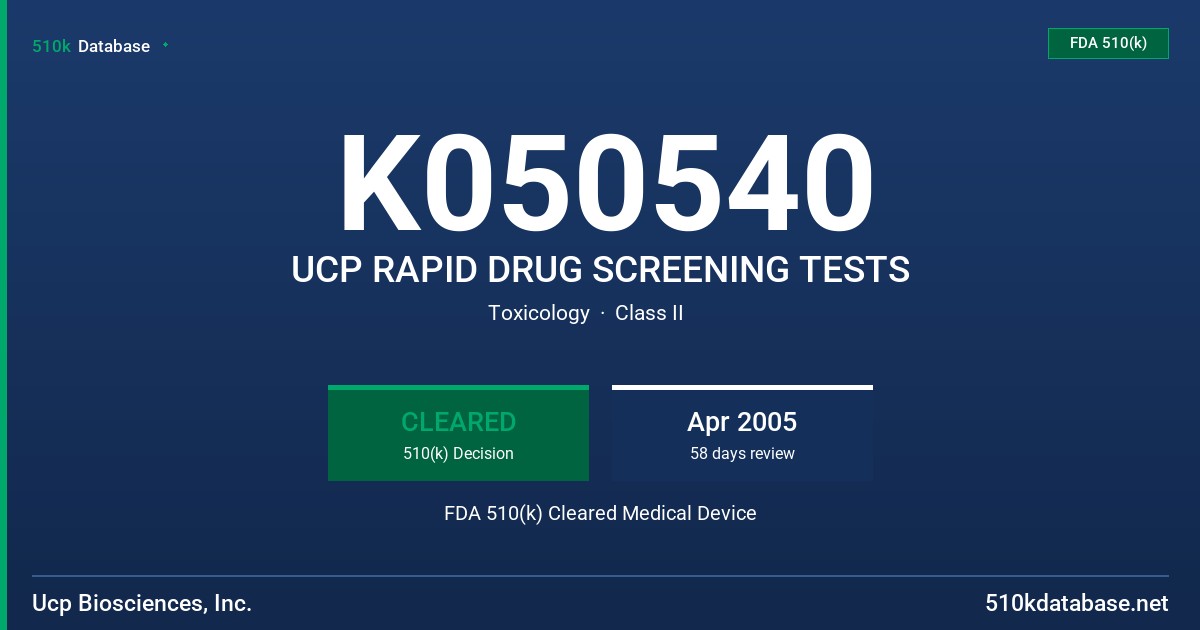 K050540 UCP RAPID DRUG SCREENING TESTS FDA 510(k) Cleared Medical Device