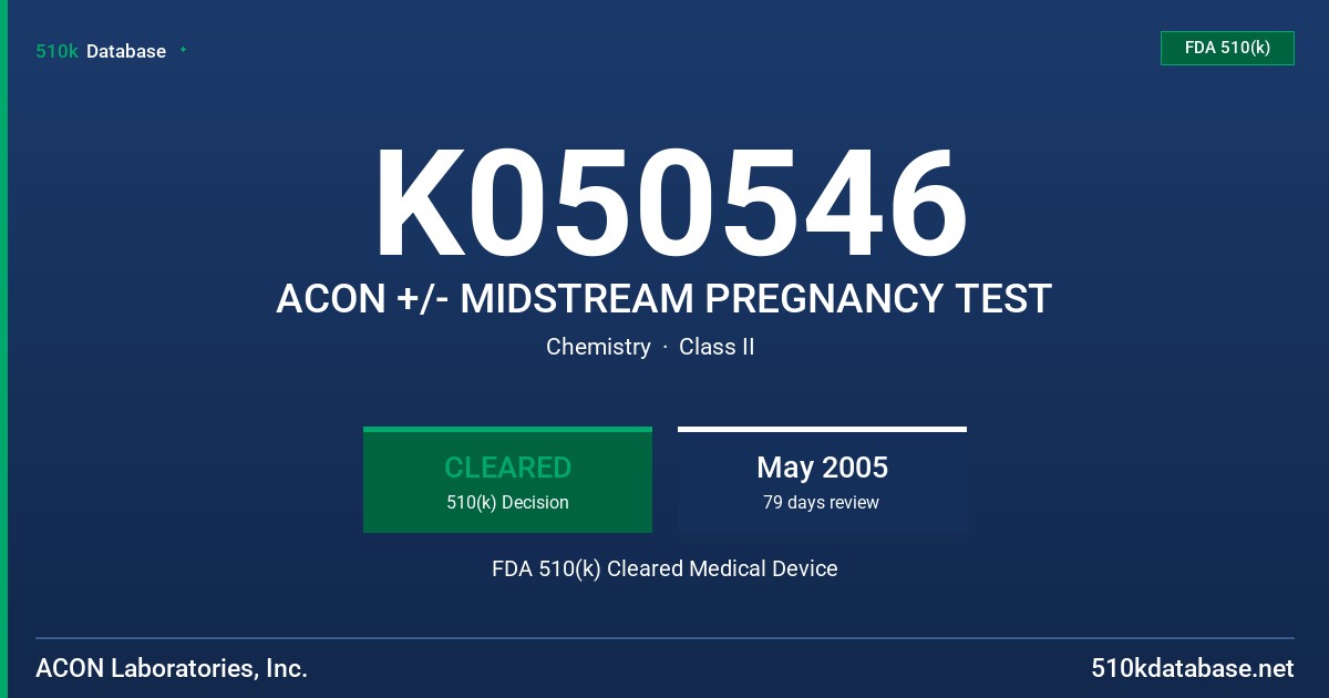 K050546 ACON +/- MIDSTREAM PREGNANCY TEST FDA 510(k) Cleared Medical Device