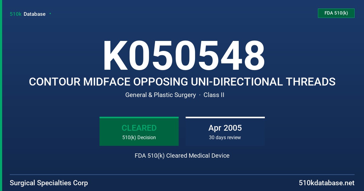 K050548 CONTOUR MIDFACE OPPOSING UNI-DIRECTIONAL THREADS FDA 510(k) Cleared Medical Device